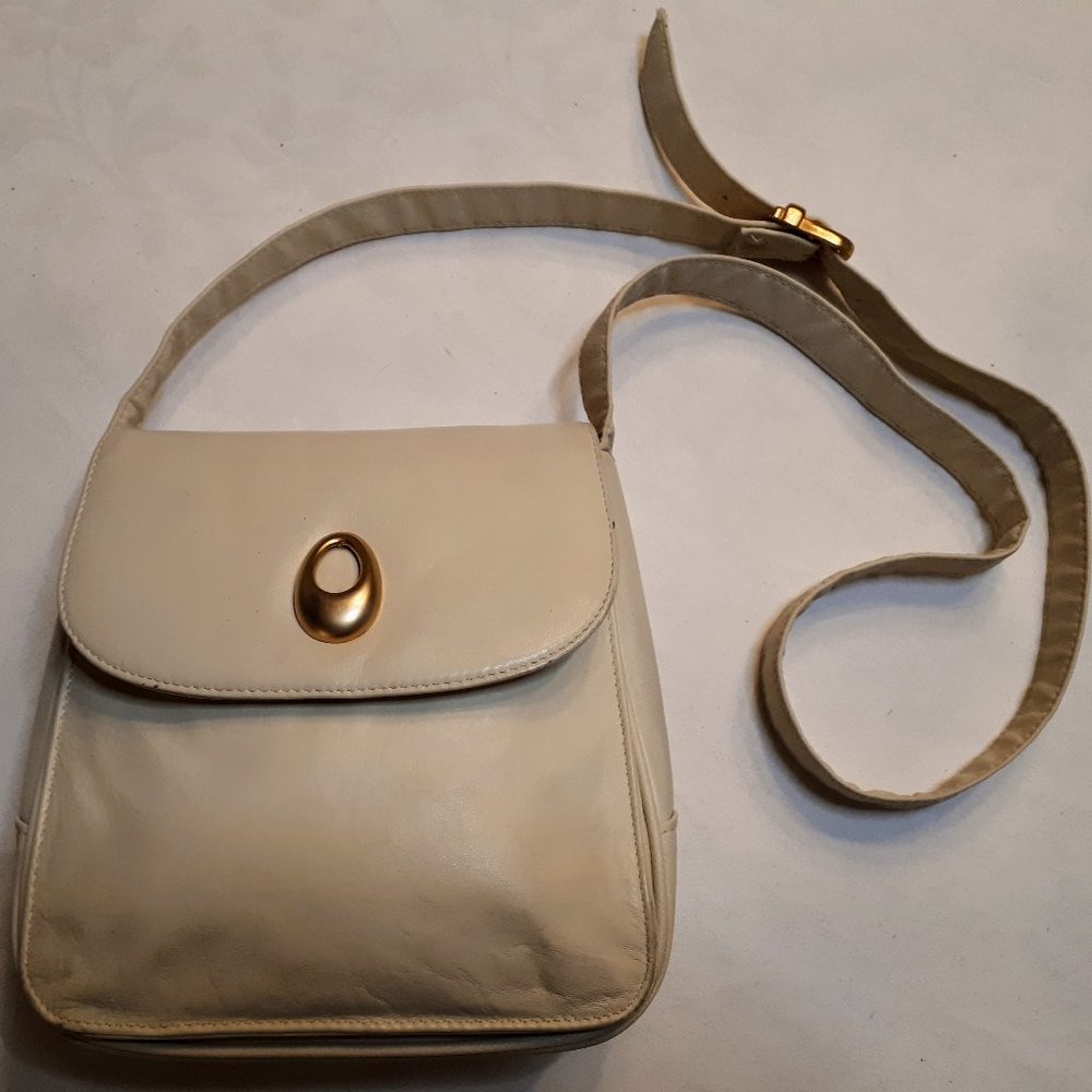 Ivory Leather Cross-Body Bag With Adjustable Strap